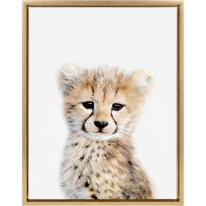 Kate and Laurel Sylvie Cheetah Framed Canvas Wall Art by Amy Peterson, 18x24 Gold, Baby Animal Home Decor