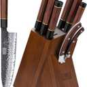 HOSHANHO 8 Pieces Knife Set, Japanese High Carbon Steel Kitchen Knives Set with Block, Hand Forged Ultra Sharp Chef Knife Set with Ergonomic Rosewood Handle
