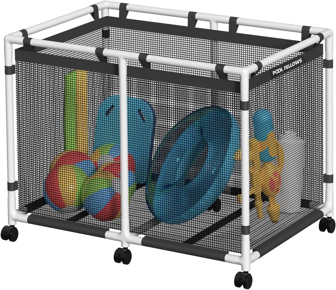 Pool Storage Bin, 214 Gallons, Holder for Noodles, Toys, Floats, Towels, Large Mesh Organizer for Swimming Equipments, Max Style
