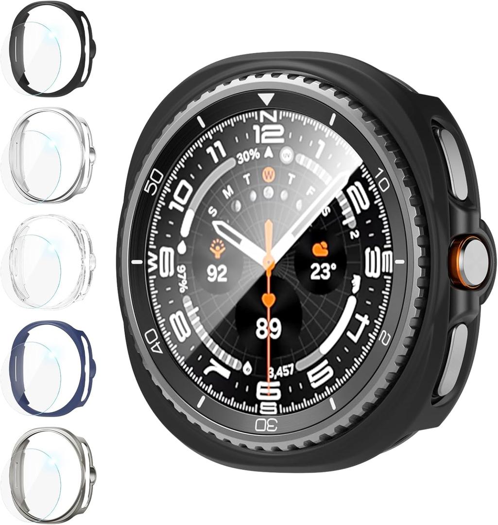 3 x shenou 5+5 Pack Cases for Samsung Galaxy Watch 8 Classic 46mm with Screen Protector, Hard PC Bumper Case and Tempered Glass Protective Cover for Men/Women