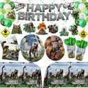 207pcs Dinosaur Party Decorations Plates Napkins Dino World Birthday Supplies Tableware Set Include Plates, Napkins, Cups, Cutlery, Balloon, Banner, Hanging Swirl, Tablecloth for Party Decor Serve 24