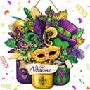 Boao Welcome Mardi Gras Door Decorations Mardi Gras Sign Hanging Decoration wall Hanger Masquerade Carnival Wreath for Outdoor Farmhouse Porch Front Door Decor