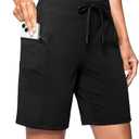 Women\'s 7\" Athletic Hiking Long Shorts with Side Pockets High Waisted Stretchy Bermuda Shorts for Women Workout Casual, Large