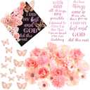 Feifeiya 36 Pcs DIY Graduation Cap Decorations Accessory Kit Include Faux Flower Heads Inspirational Graduation Quotes Glitter Stickers 3D Butterfly for Grad Cap Topper DIY Gift(Pink)