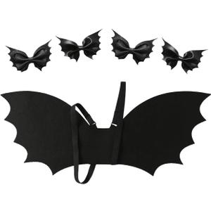 JiaDuo Black Bat Wing with 4pc Bat Hair Bows Kids Girls Halloween Costume Accessories