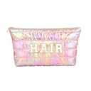 Hiroyuki Iridescent Makeup Bag, 14 inches Cosmetic Bag, Large Capacity Travel Pouch (Hair, pink)