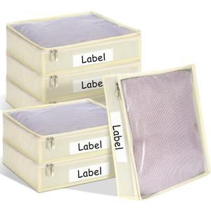 Panelee 6 Pcs 14 x 12 x 3 Inch Sweater Storage Bags Easy Gliding Zippered Sweater Package Organizer Closets Under The Bed Zippered Storage Bags with Label Pocket to Avoid Dust Dirt(Beige)