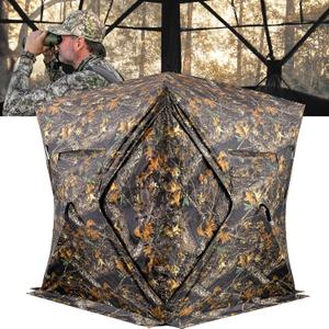 Hunting Blind, 270 See Through Ground Blinds Camouflage Waterproof Pop-up Tent for Deer Turkey Duck Bow Hunting, 2-3 Person Portable Concealed Tent Silent Adjustable Windows with Carrying Bag
