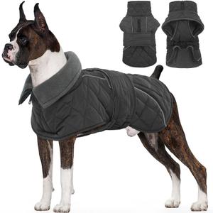 Kuoser Extra Warm Dog Coat, Windproof Cold Weather Dog Jackets for Large Dogs, Thick Fleece Lining Pet Turtleneck Snowsuit Reflective Adjustable Puppy Winter Coat Doggie Snow Jacket Grey, XL (X-Large (Chest: 62 - 76CM / 24.4" - 29.92"))