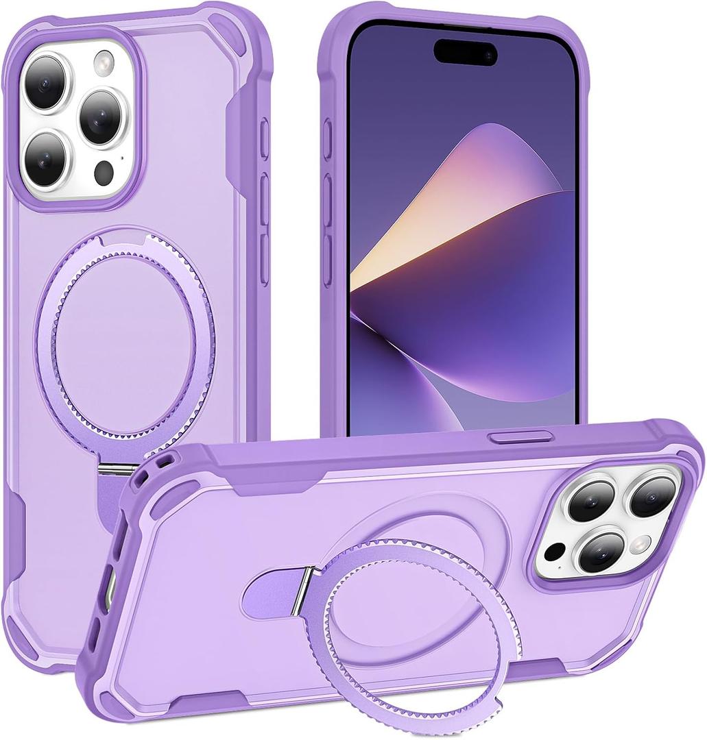 Compatible with iPhone 15 Pro max Case with Invisible Magnetic Kickstand [Compatible with MagSafe] [10-FT Military Drop Protection] Hard Back Soft Edge Promax Case 6.7 Inch, Purple