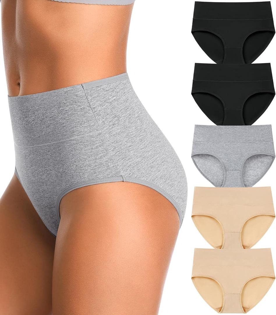 High Waisted Postpartum Underwear Womens Cotton Underwear Soft Breathable Full Coverage Stretch Panties Multipack (Medium, 5 Pack Multicolor)