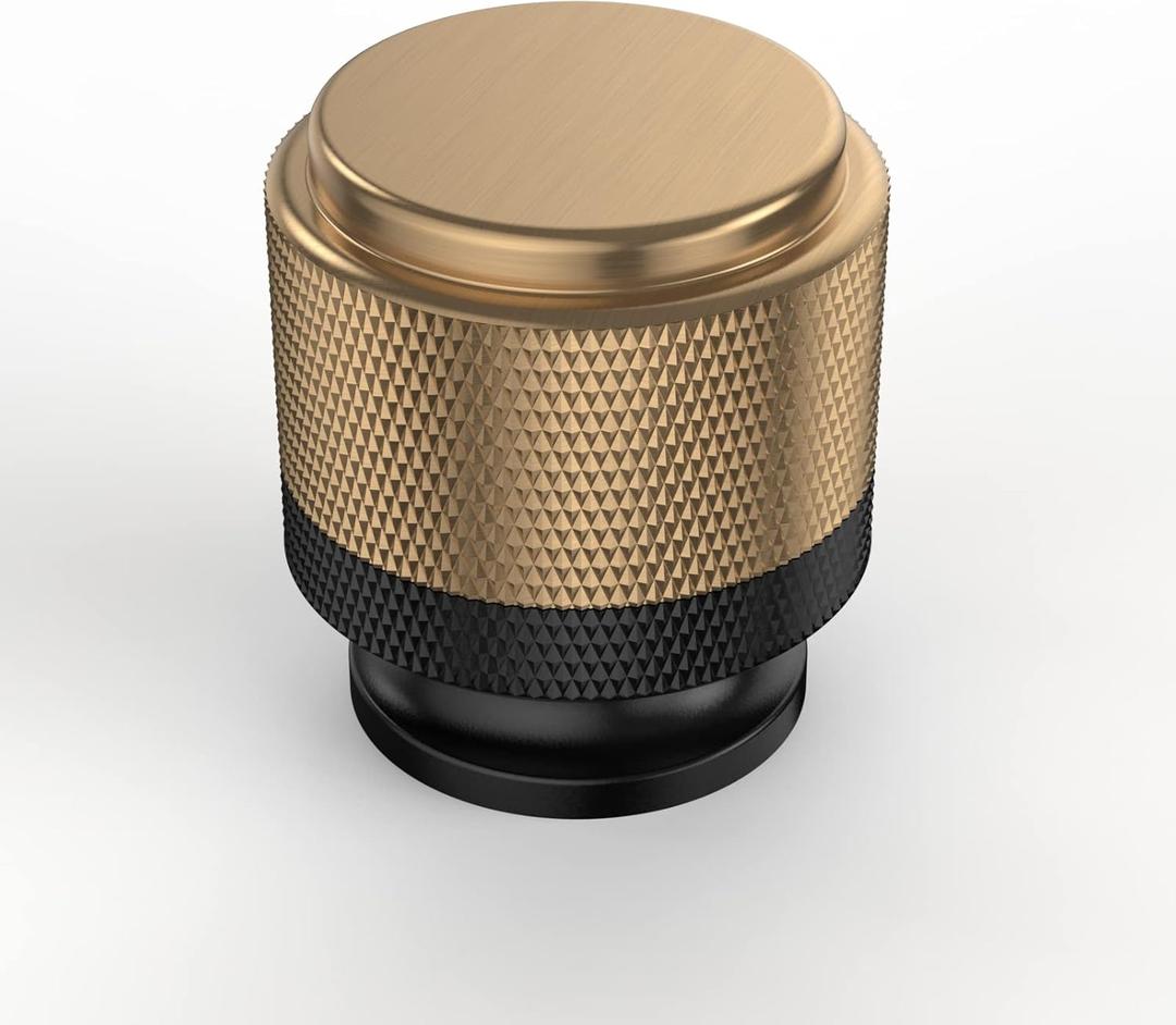 Asidrama 10 Pack Matte Black and Champagne Bronze Kitchen Knurled Cabinet Knobs Dresser Knob Drawer Knobs Cabinet Hardware Zinc Knob for Dresser Drawers (Single Hole Knob)