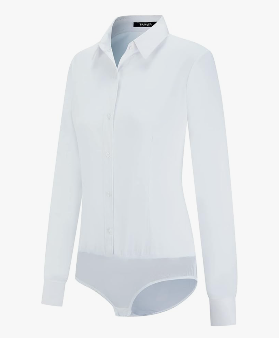 Tapata Womens Bodysuit Blouse Button Down One-Piece Long Sleeve Solid Office Work Shirt Casual Tops, XL
