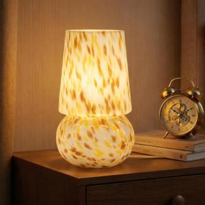 9.8 Inch Mushroom Table Lamp, UL Listed Dimmable Small Desk Bedside Lamp with Woven Beige Cord, Handcrafted Pattern, Murano Home Decor for Bedroom, Living Room, Entryway, Cream Gold, No Bulb Included