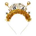 FAERLIIRY Happy New Year Headband 2024 Disco Ball Glitter Headpiece Holiday Hair Accessories New Year's Eve Party Gifts (Gold, L)