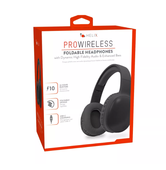 Helix Pro Wireless Foldable Bluetooth Headphones - Black