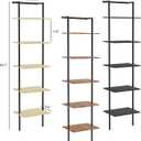5-Tier Ladder Shelf, Wall Mounted Ladder Bookshelf with Metal Frame, Wood Tall Open Storage Rack and Display Shelves for Home Office Bedroom Living Room, Light Oak