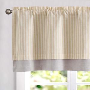 jinchan Linen Striped Valance for Windows 16 Inch Blackout Drapes for Small Window Farmhouse Double Layer Valance for Living Room Kitchen RV Rod Pocket 1 Panel Natural Beige