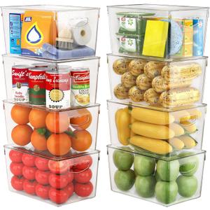 theaoo Clear Storage Bins with Lids Stackable - Large Plastic Containers for Pantry Organization and Storage - Perfect for kitchen,Fridge,Laundry Room,Bathroom,Garage,Closet,Cabinet Organizer - 8 Pack
