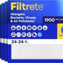 Filtrete 24x24x1 Air Filter, MERV 13 MPR 1900, Allergens, Bacteria, Viruses & Air Pollutants, 3-Month AC/Furnace Filters, Cleaner Air Reliable Airflow, 6 HVAC Filters(Act Size 23.81x23.81x0.78 in)