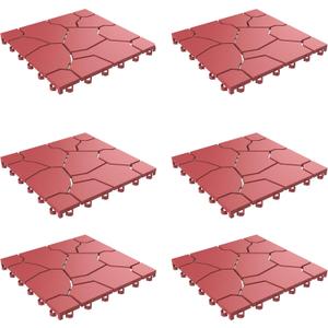 Pure Garden 6-Pack Polypropylene Interlocking Patio Deck Tiles - Weather-Resistant Outdoor Flooring for Balcony, Porch, and Garage (Brick Red)