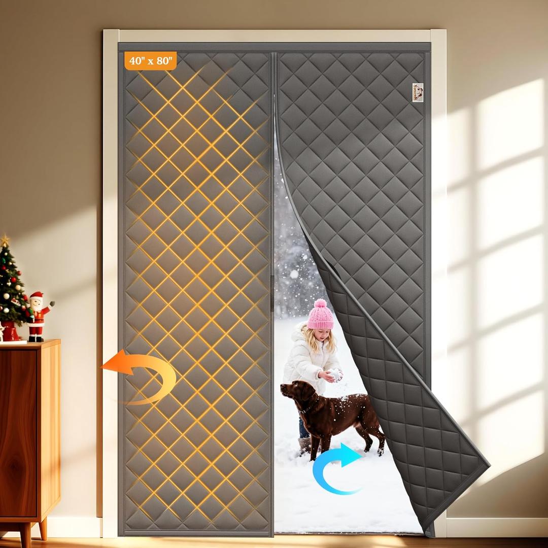 Yotache Magnetic Thermal Insulated Door Curtain Fits 40 x 80 inch Doors, Curtain Size 42" x 82" Weatherproof Oxford Material Screen Door Covers Keep Cold Drafts Out, Gray