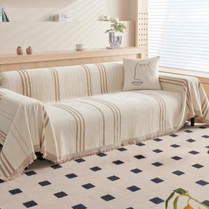 DREAMINGO Couch Cover Reversible Chenille Furniture Protector Sofa Covers for Pet Kids Coffee Couch Cover for 3 Cushion Couch Sofa Vertical Stripe Jacquard Sofa Slipcover Sectional, 71"x150"