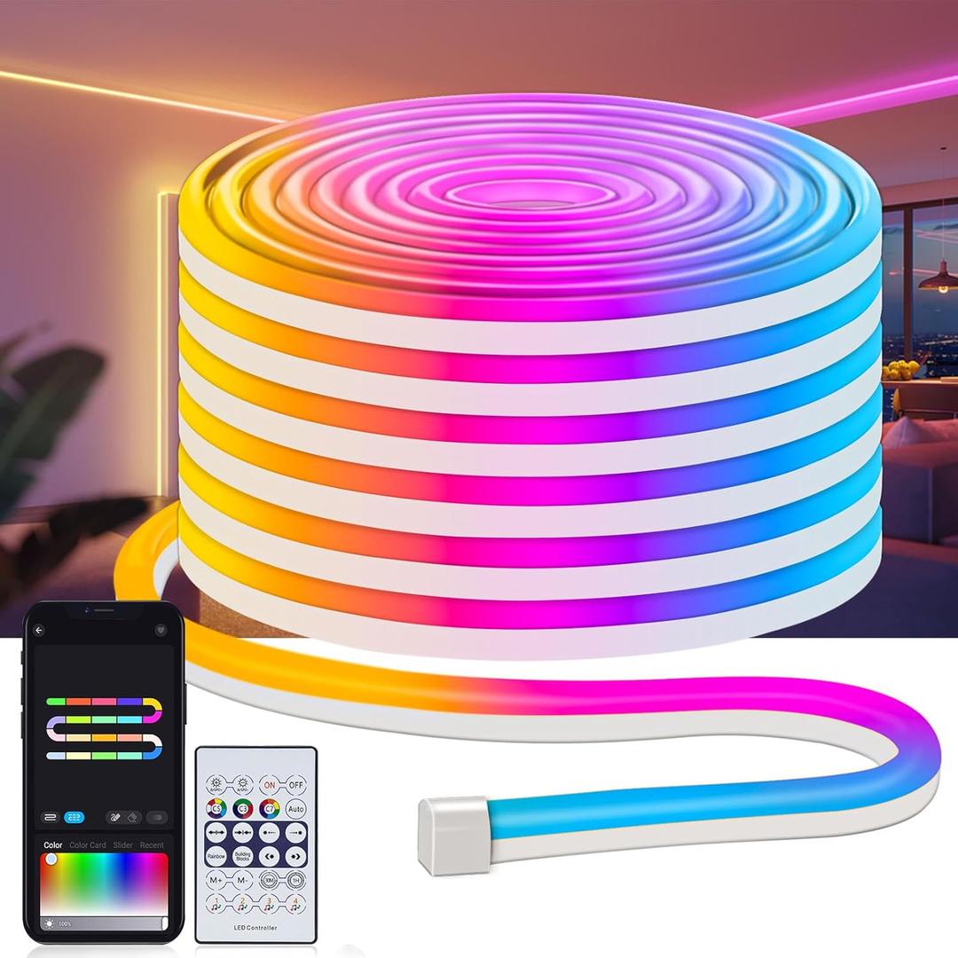 32.8Ft LED Neon Rope Lights, RGB Built in Chip Neon Strip Lights with Remote APP Control, Music Sync 24V IP68 Waterproof Led Neon Lights for Bedroom Outdoor Gaming Room (10M)