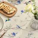 Horaldaily Spring Tablecloth Tablecloth 6084 Inch Oval, Birds Branch Beige Floral Washable Seasonal Table Cover for Party Picnic Dinner Decor