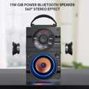 Portable Big Bluetooth Speakers with Light, Wireless with Subwoofer, FM Radio, LED Lights, EQ, Booming Bass, Bluetooth 4.2 Stereo Loud Outdoor/Indoor Retro, for Home, Camping, Travel, Black