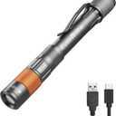 EverBrite Rechargeable Pen Light, 300 Lumens EDC Flashlight, Zoomable LED Pocket Flashlight with Clip, Memory Function and USB C Cable Included, for Camping, Emergency, Grey (Gray)