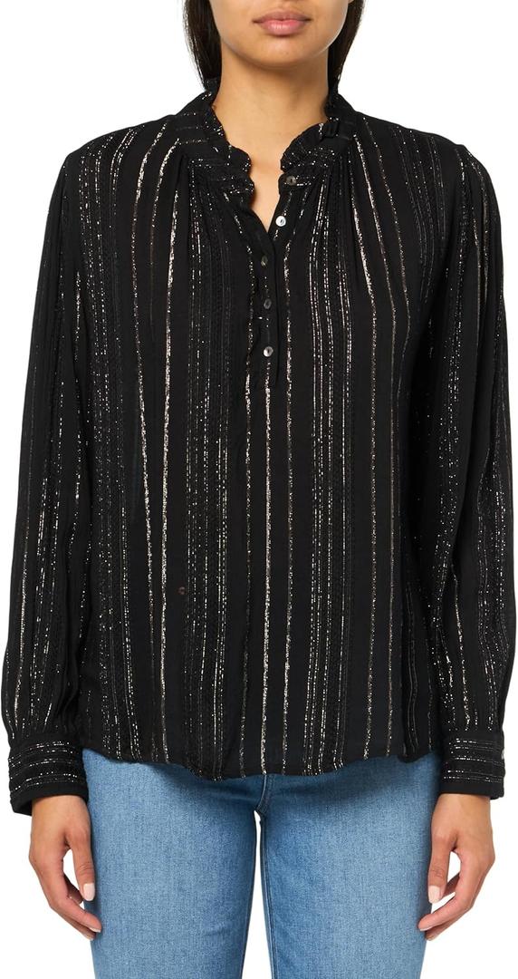 Velvet by Graham & Spencer Women's Lurex Stripes Lolita Blouse (Large, Black)