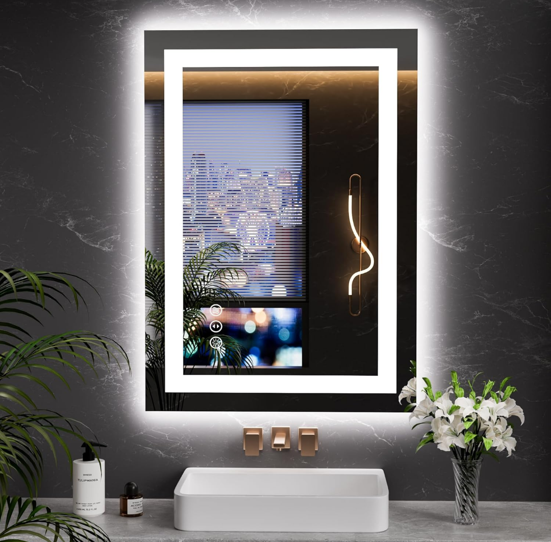 LOAAO 27.6"x19.7" LED Mirror for Bathroom, Lighted Bathroom Mirror with Lights, Anti-Fog, Dimmable, Memory Function, Easy to Install, Clear Reflection