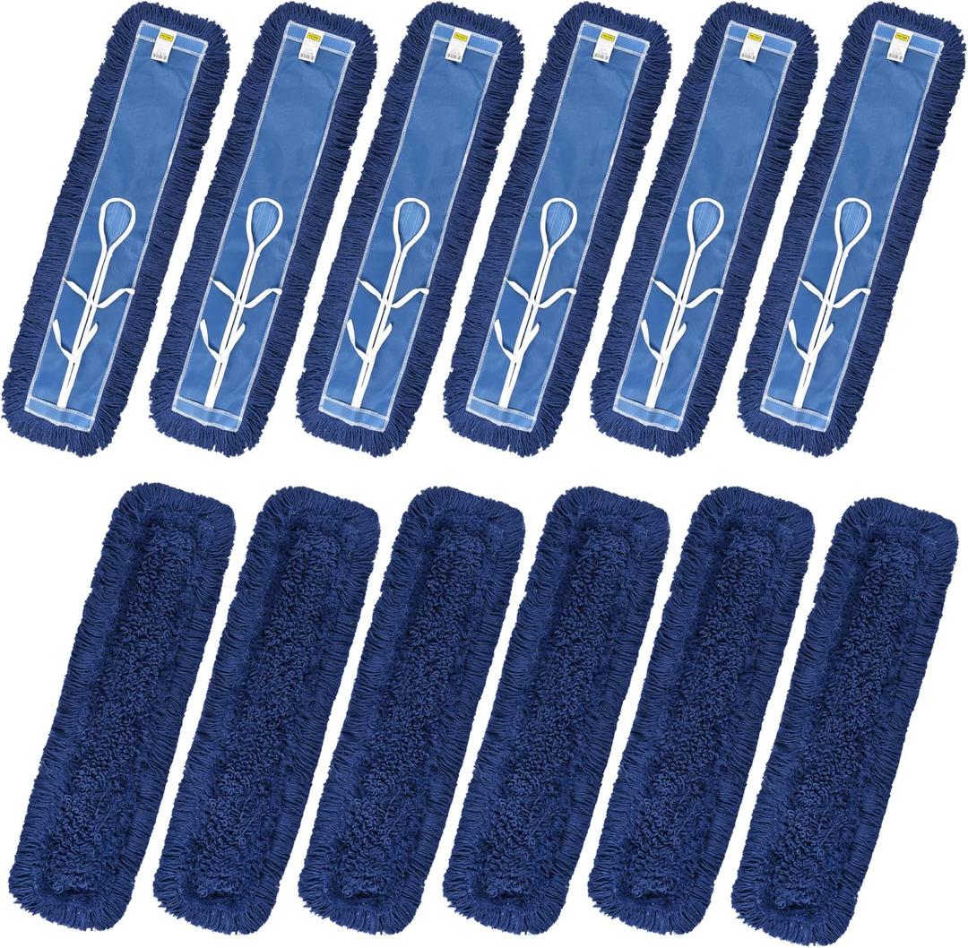 Matthew Cleaning 36'' Industrial Strength Cotton Dust Mop Refill Washable Replacement Heads for Residential & Commercial Use Fit Standard Dust Mop Frames, Hardwood, Laminate, Concrete Floors 12 Pack (Blue)