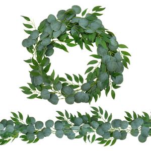 2 Pack Artificial Eucalyptus Garland Each 6.5 FT Faux Greenery Garland for Wedding Mantle Table Runner DIY Garlands Decor