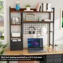 Desk Hutch for Computer Monitor,Desktop Bookshelf Organizer,4 Tier Desk Hutch with Grid Panel,38.6" Desk Shelf Storage Rack for Home Office,Study,Dorm,Black, 38.6" W x 8.3" D x 36.19" H