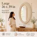 26"x39" Oval Wall Mirror, Handwoven Corn Husk, Whitewashed