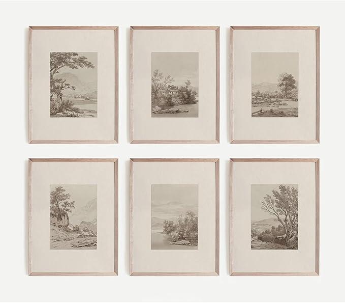 Joocrise Neutral Wall Art Decor Set of 6 Vintage Canvas Wall Art Rustic Farmhouse Wall Art Botanical Prints Country Pictures Neutral Vintage Artwork for Living Room Bedroom 8x10 Inch Wood Framed