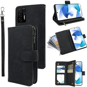 Compatible with BLU F91 5G 2022 Wallet Case and Premium Vintage Leather Flip Credit Card Holder Stand Cell Accessories Folio Purse Lanyard Phone Cover for Blue 91F 6.8 Women Men Black