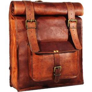 URBAN DEZIRE Men's 17 inch Leather Vintage Roll On Laptop Backpack Rucksack Knapsack College Bag