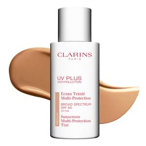 Clarins UV Plus Anti-Pollution, Broad Spectrum SPF 50 Tinted Face Sunscreen | Sheer Finish | Lightweight and Oil-Free | Triple Protection From UVA/UVB Rays, Free Radicals and Pollutants (Medium)