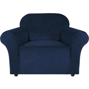 Turquoize Stretch Velvet Chair Cover Sofa Chair Covers for Living Room Armchair Cover Chair Slip Covers with Arms Chair Slipcovers with Elastic Bottom Crafted from Soft Velvet Fabric (Chair, Navy)