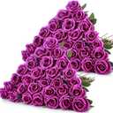 Hotop 40 Pcs Rose Artificial Flowers Bulk with Long Stem,Realistic Silk Fake Roses Bouquet for Home Wedding Centerpieces Party Table Decoration Valentines Gifts(Purple)