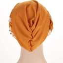 Fxhixiy Women Hijab Beading Pearl Braid Turban Hat Head Scarf Cancer Chemo Beanies Bandana Headwrap Cap (Yellow Beige)