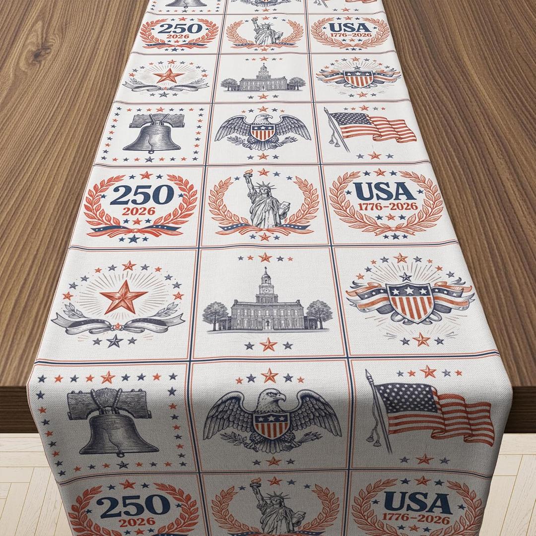 2 x 250th Anniversary Decorations - 250th Anniversary Patriotic Table Runner for 17762026 4th of July Accessories Table Decor Party Supplies for Home Indoor Outdoor