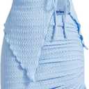 WDIRARA Women's 2 Piece Outfits Strapless Drawstring Front Ruched Crop Tube Top and Bodycon Skirt Set (Blue, S)