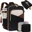 LOVEVOOK 50L Travel Backpack for Women&Men,TSA Carry on Backpack for Airplanes with 3 Packing Cubes,Personal Item Bag Fit 17" Laptop, Waterproof Essentials Airline Approved Luggage (Black-white-brown)