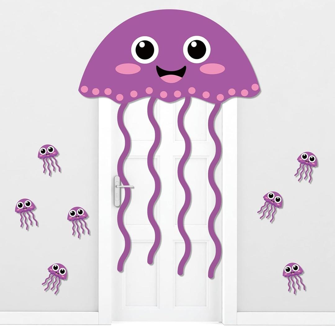Jellyfish Door Border Cutouts for Education Under The Sea Bulletin Board Set Ocean Themed Classroom Door Decorations Kit Sea Jellyfish Doors Wall Decor for DIY Craft Bulletin Decoration Ocean Party