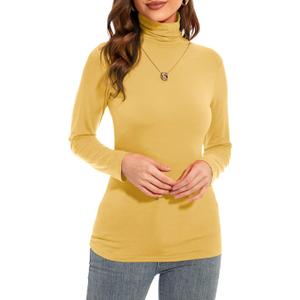Womens Long Sleeve Turtleneck T-Shirts Casual Lightweight Slim Fit Cozy Base Layer Top (Yellow, L)