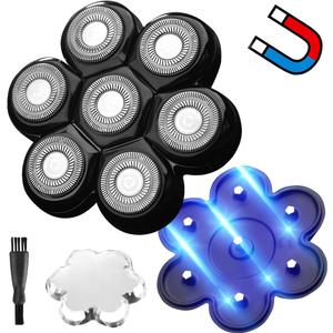 Universal Magnetic 7 Blades Head shaver replacement heads Compatible with Freedom Gold series Head Shaver, and Many Brands, Shaver Replacement Heads for Head Shaver Universal replacement heads